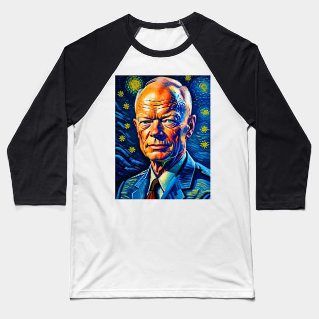 Dwight D. Eisenhower in starry night Baseball T-Shirt by FUN GOGH